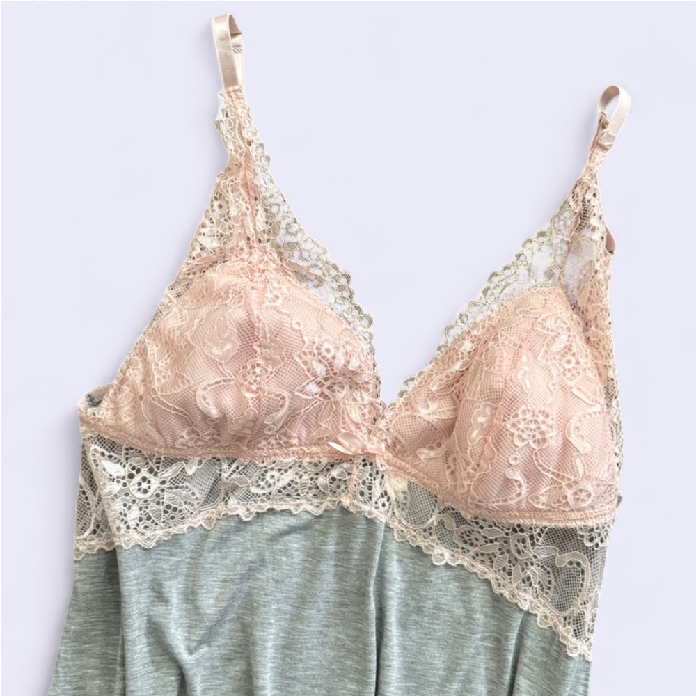 Hush Pink Lace & Grey Rayon Night Dress Slip XL (Fits M-L)